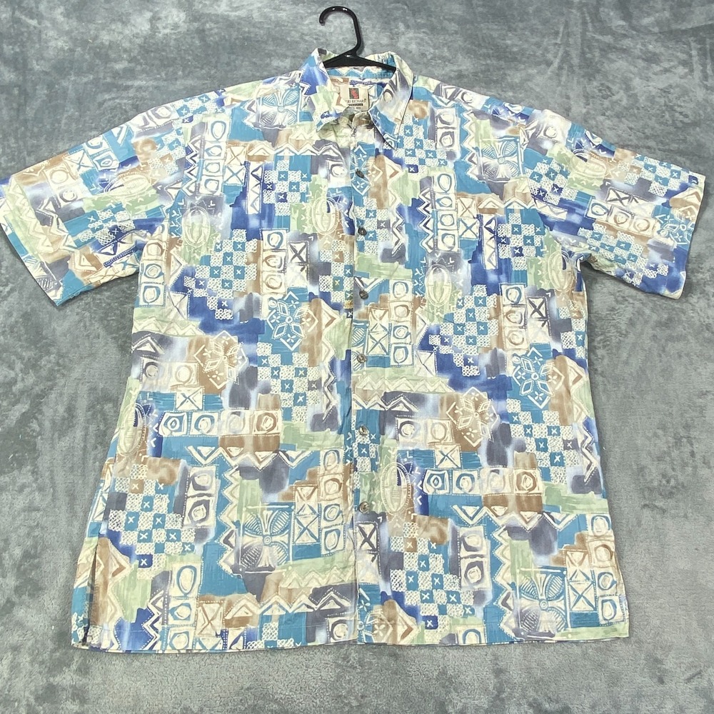 Vintage Tori Richard Hawaiian Shirt Mens Large Geometric Aztec 100% Cotton Lawn